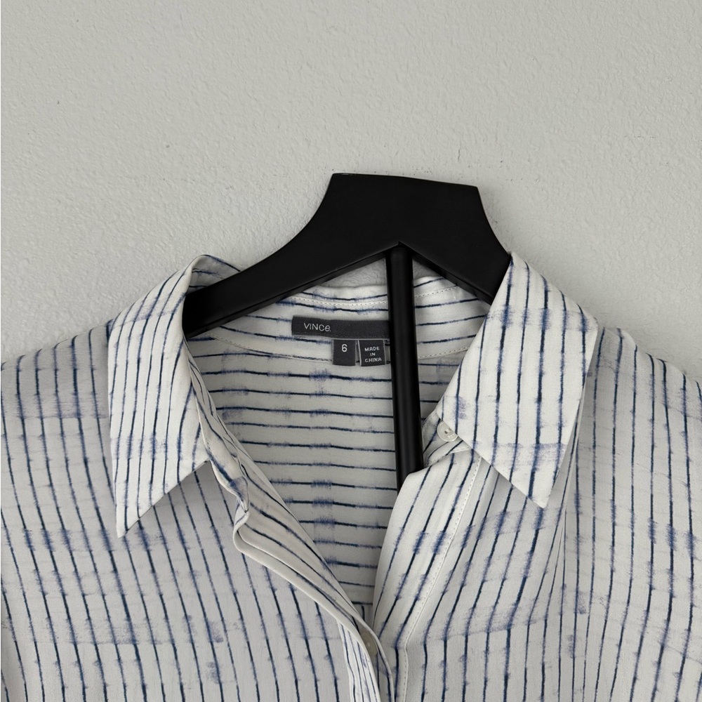Vince White Blouse with Navy Pinstripes - Picture 2 of 4